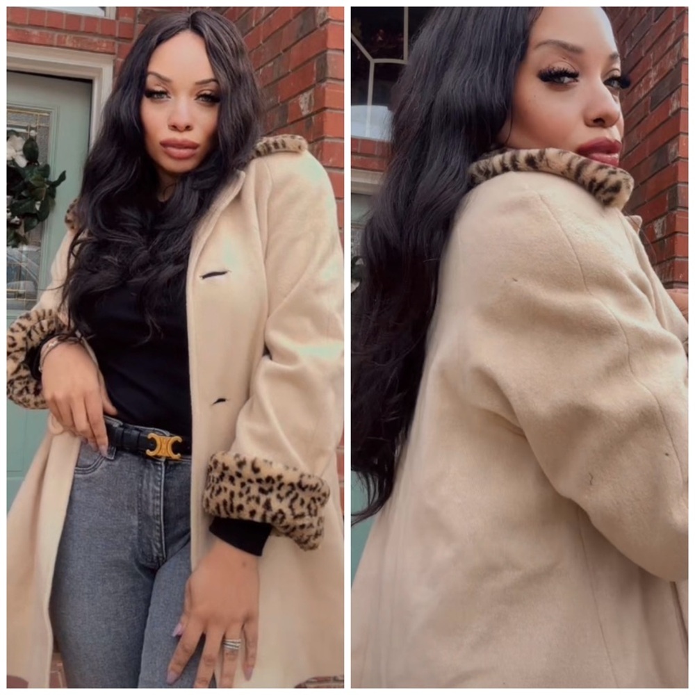 The Limited Beige Teddy Jacket with Leopard Trim- Z